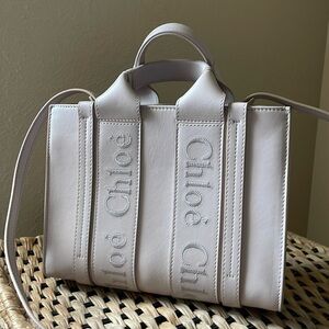 Chloé woody rare color pristine small leather tote crossbody in nomad beige